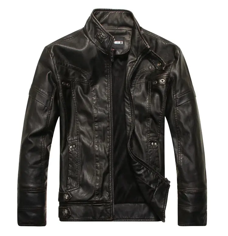 Men's Vintage-Inspired Faux Leather Motorcycle Jacket – Slim Fit Winter Coat with Fleece Lining - Image 9