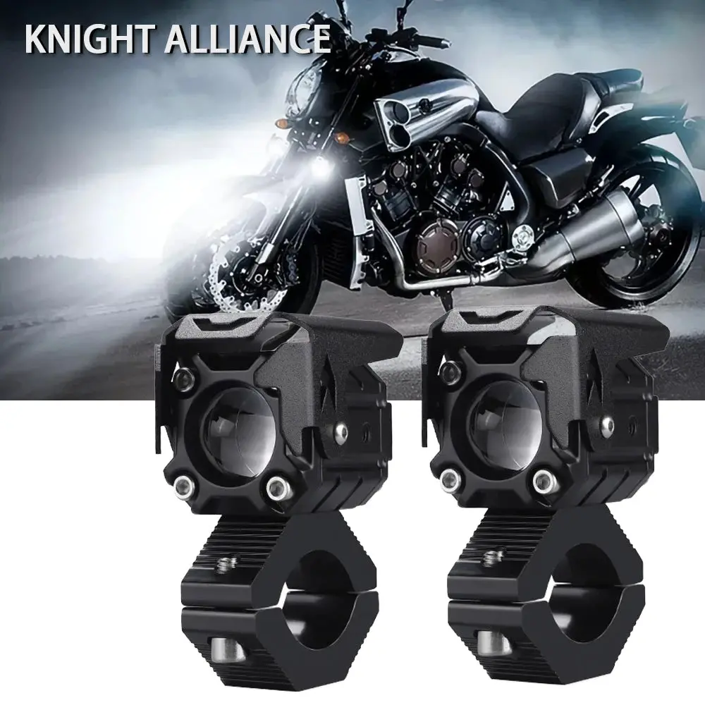 Motorcycle Led Spotlight Headlight Dual Colour Led Lens Hi/Low Beam Driving Spot Fog Lights External Farol Auxiliar Moto 12V 1