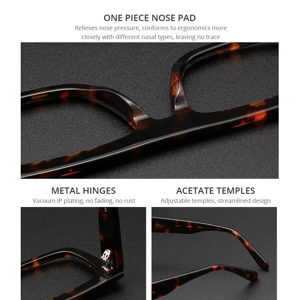 Retro Thick Rectangle Sunglasses For Men Acetate Eyeglasses Frame Fashion Cool Sun Glasses Non-Prescription Clear Lens Spectacle 3