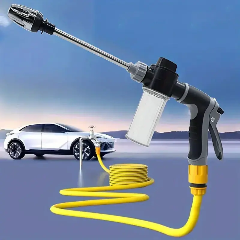 High Pressure Car Wash Foam Gun With Long Handle - Adjustable Nozzle For Cleaning, Watering And Inflating Tires - Includes Foam 1
