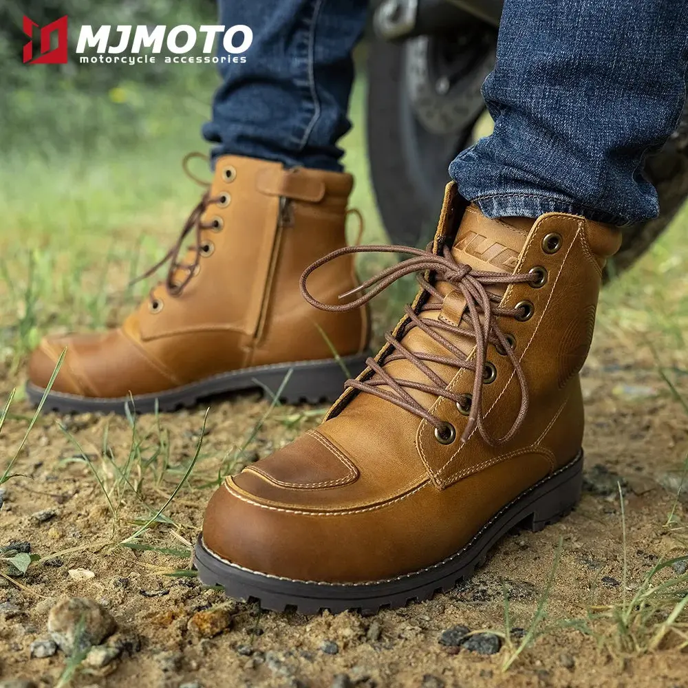 Retro Cowhide Motorcycle Boots For Men Women Anti-Fall Vintage Motocross Riding Gear Casual Wear-Resistant Commuting Footwear 1