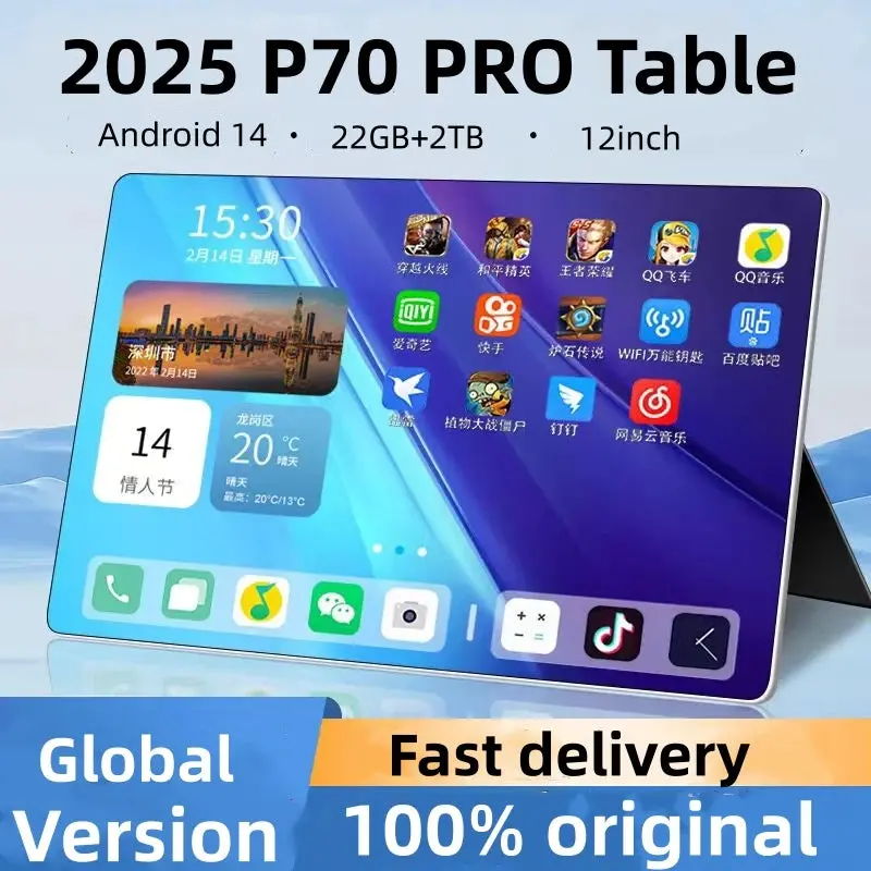 2025 Tablets Android Original Android P70 Pro Tablet 22Gb + 2T 20000Mah 12 Inch Hd 4K Android 14 10 Core Wifi Network Tablet Pc 1
