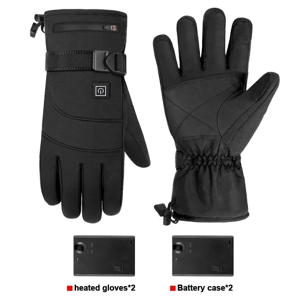 Winter Heated Gloves Motorcycle Warm Waterproof Non-Slip Heated Gloves Skiing Sheepskin Touch Screen Heated Rechargeable Gloves 18