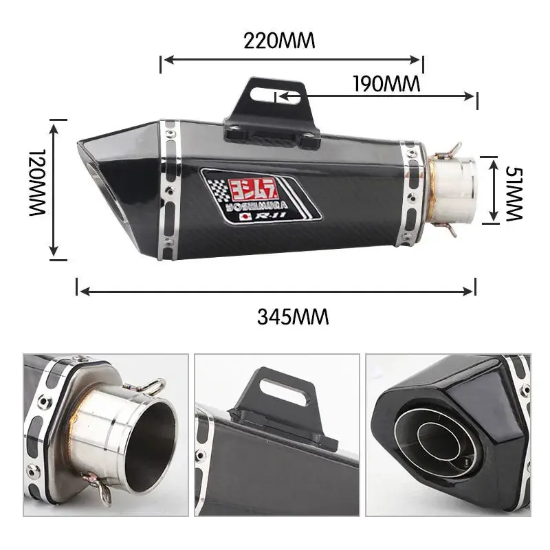 51Mm Motorcycle For Honda Dreamwing Xl750 Transalp Exhaust Muffler Yoshimura Fz1 R6 R15 R3 Zx6r Zx10r Z900 1000 Cbr1000 Gsxr1000 3