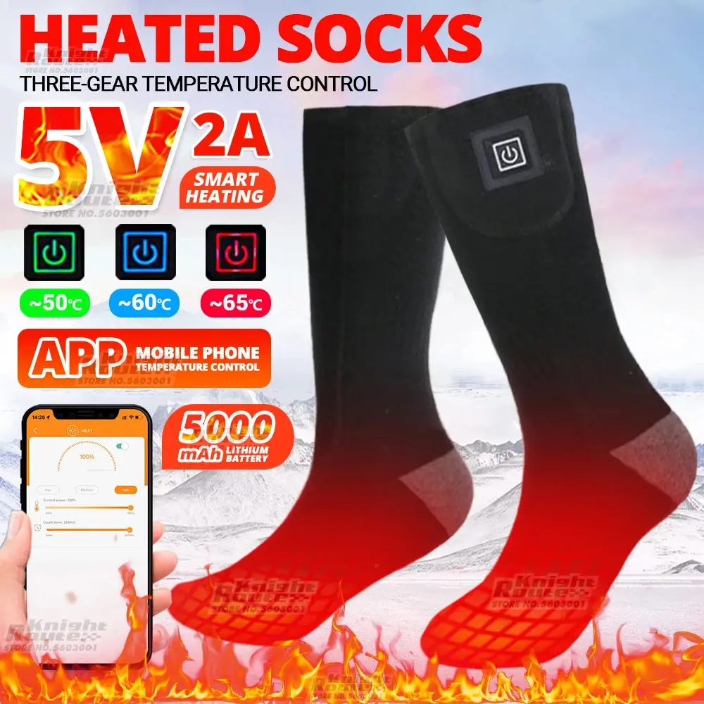 Winter Heated Socks 5000Mah Appcontrol Thermal Socks Women Men Heating Foot Warmer Electric Fever Socks Hiking Ski Warm  Outdoor 1
