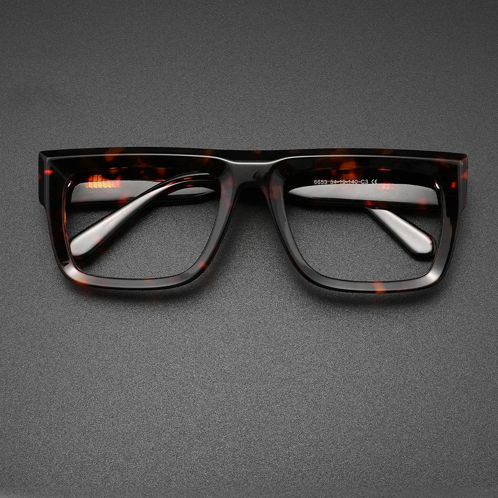 Retro Thick Rectangle Sunglasses For Men Acetate Eyeglasses Frame Fashion Cool Sun Glasses Non-Prescription Clear Lens Spectacle 3
