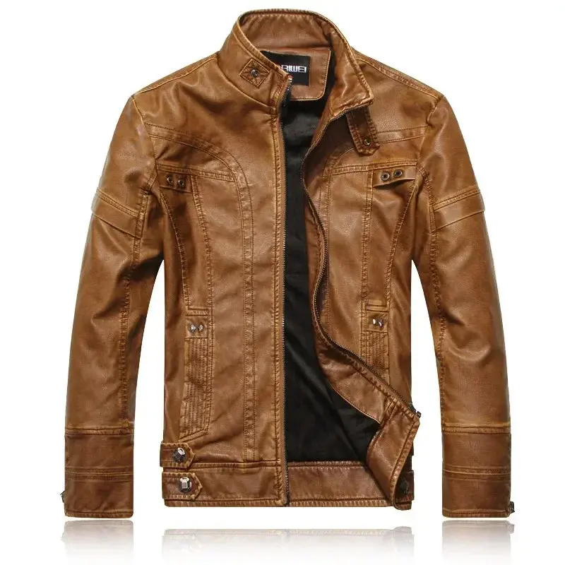 Autumn Winter Fashion Leather Jacket Men Motorcycle Slim Fleece Jackets Coat Male Vintage Casual Motor Biker Faux Leather Jacket 1