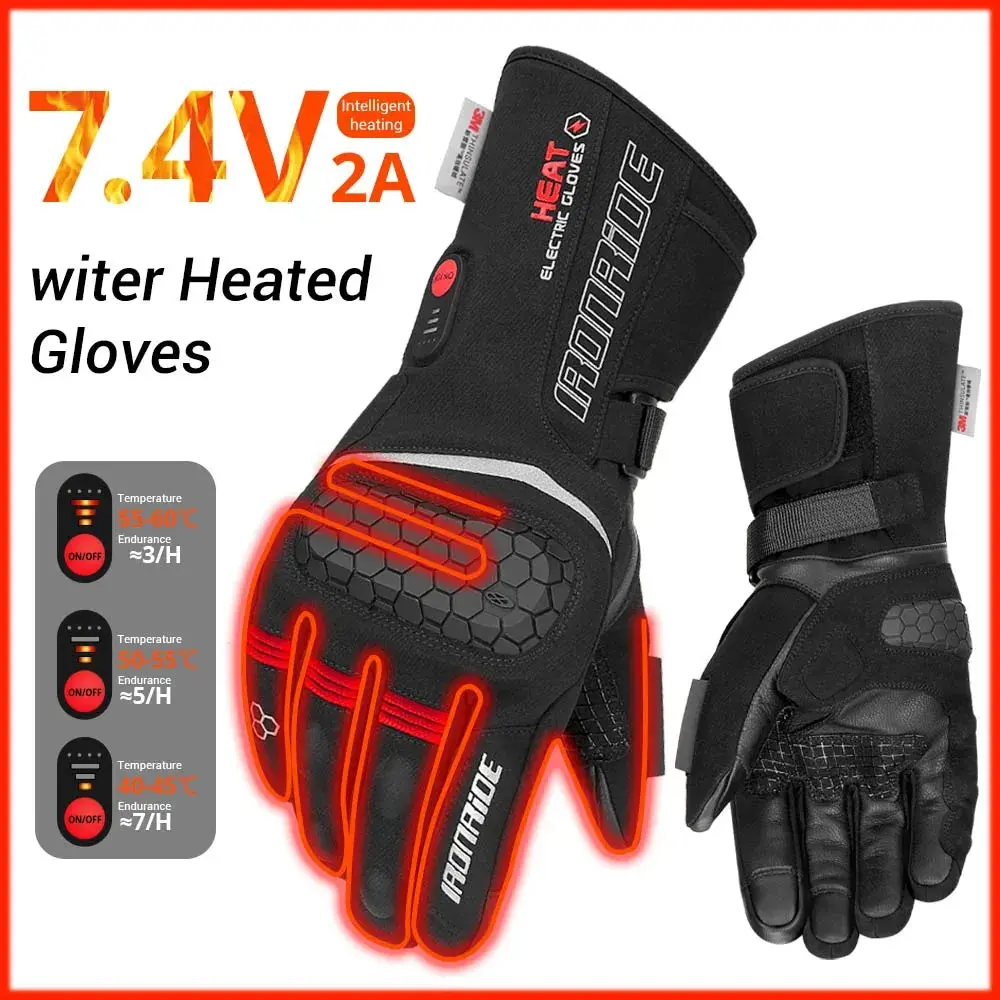Motorcycle Heated Gloves Winter Heated Moto Gloves Warm Waterproof Rechargeable For Snowmobile Heating Thermal Gloves 8