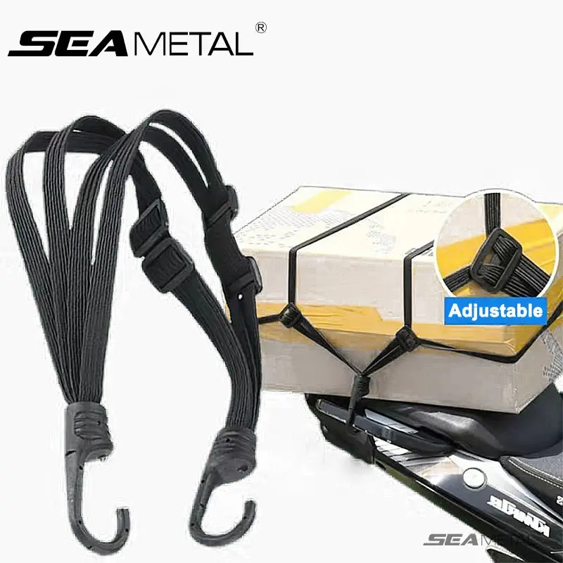 Seametal Motorcycle Back Seat Helmet Strips Elastic Rope Motorcycle Helmet Fixed Strap Adjustment Fix Rope Goods Strap 60Cm/90Cm 1