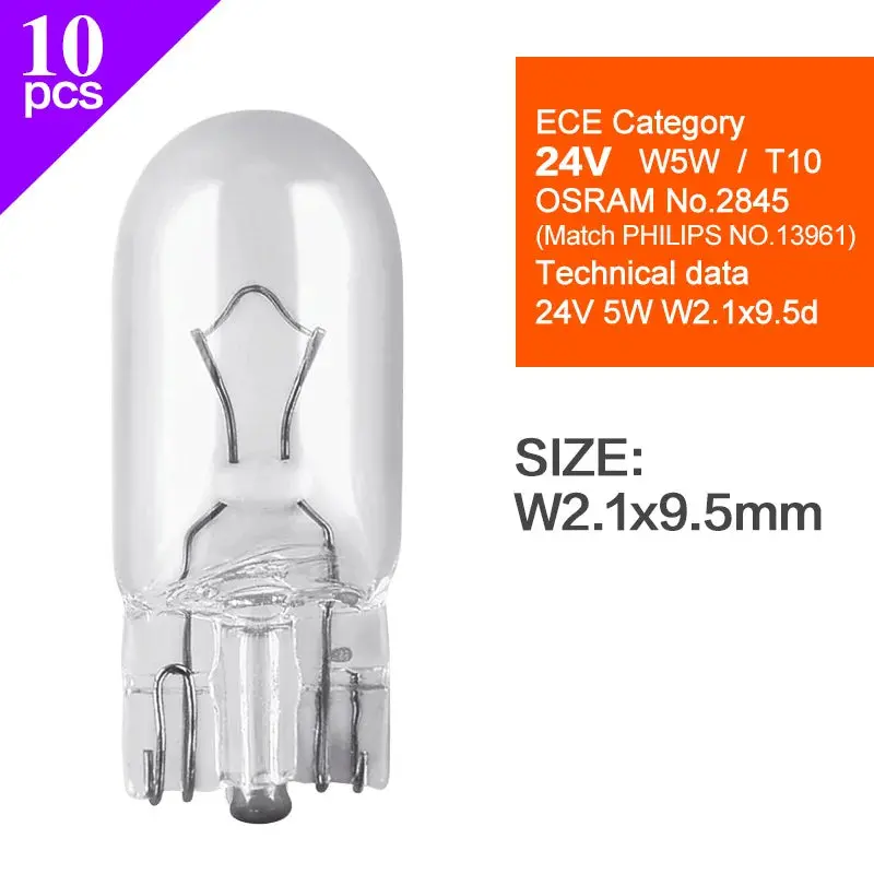 Truck Signal Lamp 24V Tail Stop Brake Back-Up Turn Side Light Osram Halogen Bulbs W5w2845 T10 R5w5627r10w5637 P21w7511 T4w 7537 6