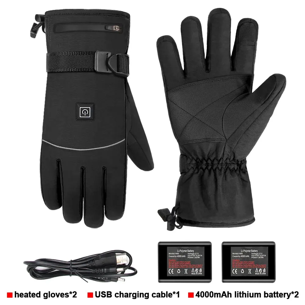 Winter Heated Gloves Motorcycle Warm Waterproof Non-Slip Heated Gloves Skiing Sheepskin Touch Screen Heated Rechargeable Gloves 16