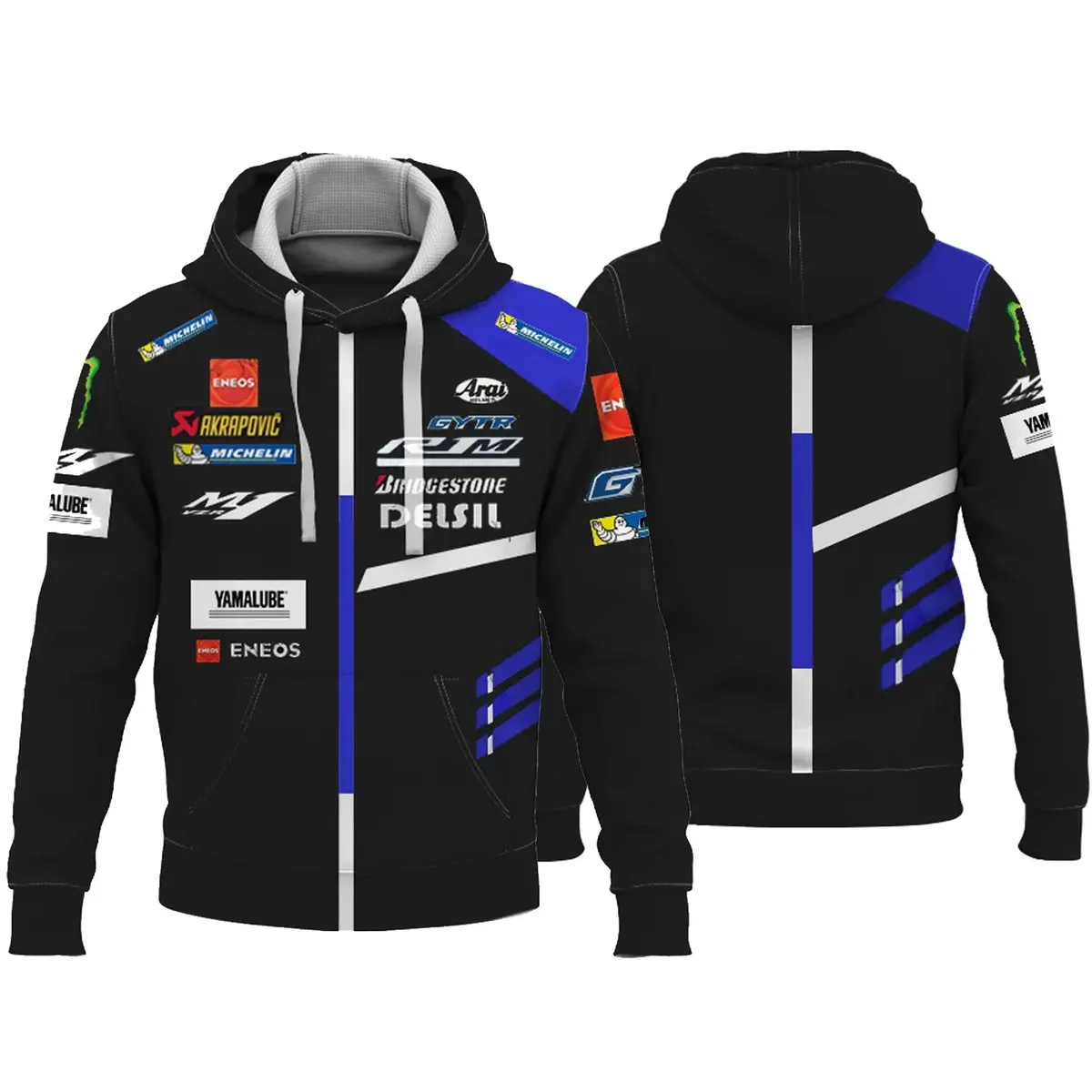 Stylish blue men's hoodie inspired by motorcycle racing and Yamaha track aesthetics - Image 2