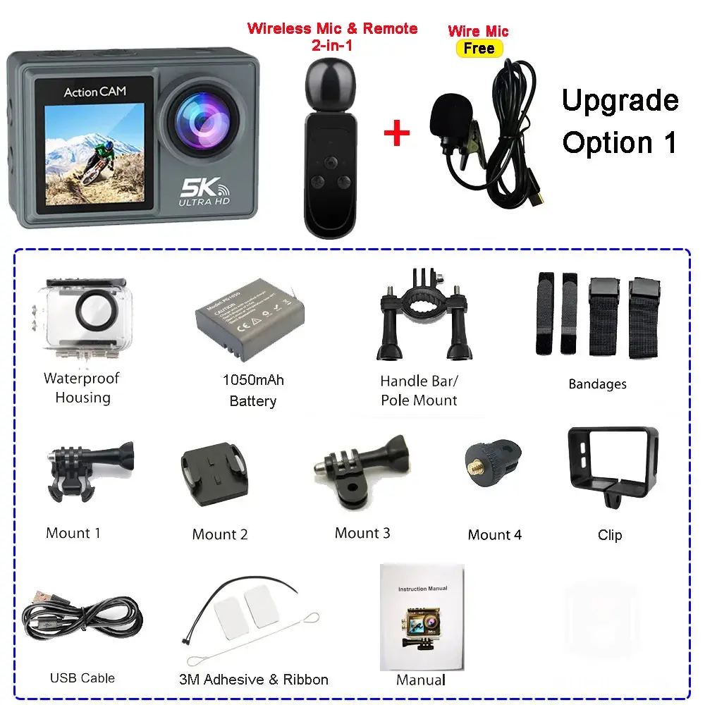5K 4K60fps Action Camera Dual Ips Touch Lcd Eis 170° Dvr 30M Waterproof 5X Zoom Sport Camera With Wireless Mic & Pre Recording 14
