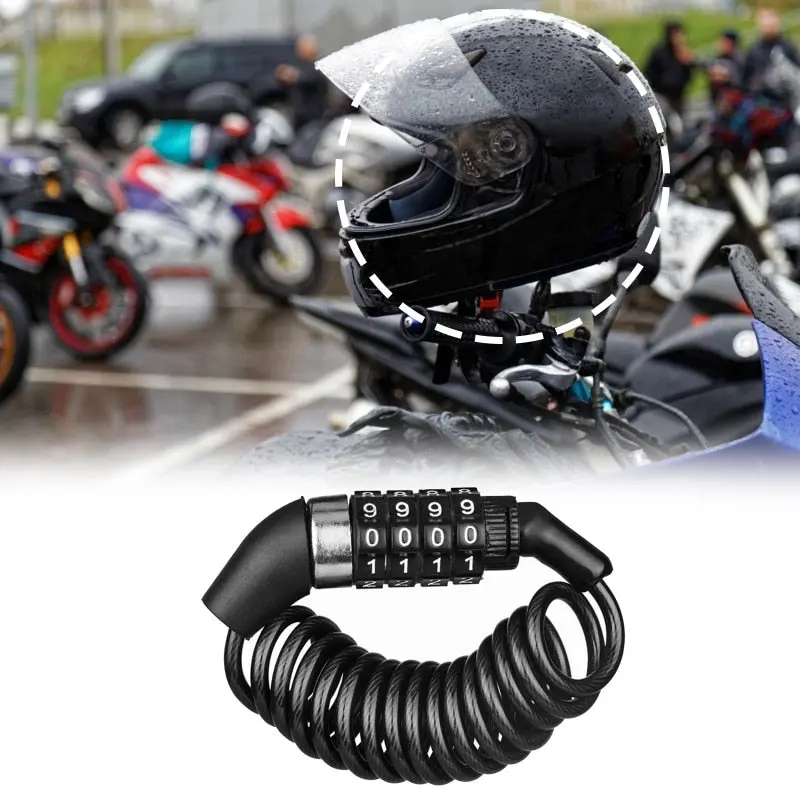Durable Classic Helmet Lock Chain 4 Digit Password Combination Portable Bike Motorcycle Anti-Theft Cable Lock Stitch Motor Part 1