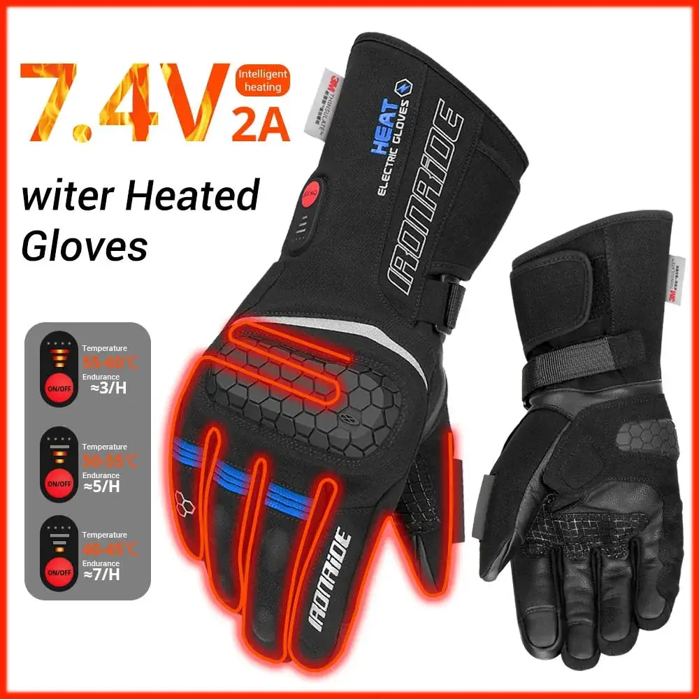 Motorcycle Heated Gloves Winter Heated Moto Gloves Warm Waterproof Rechargeable For Snowmobile Heating Thermal Gloves 7