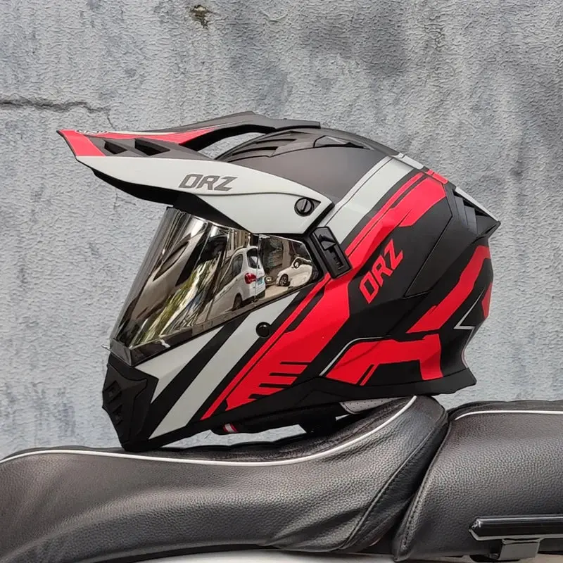 Orz Off-Road Atv Motorcycle Helmet Certified With Brown Lens, Full Face Casco Off-Road Motorcycle Anti Glare 24