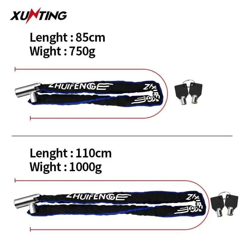 Xunting Bicycle Lock Heavy Duty Bike Chain Lock Anti-Theft Security 6Mm Thick Chain For Motorcycle Door Scooter With 2 Keys 2