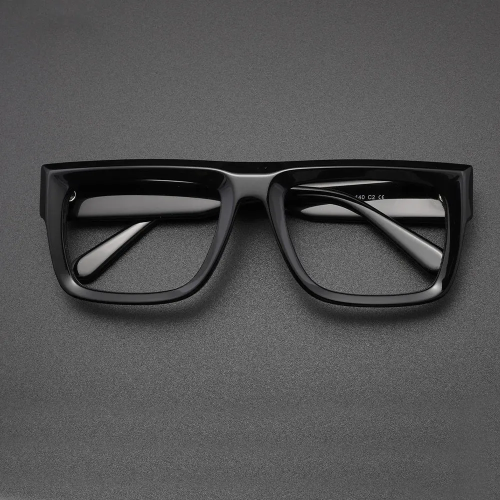 Retro Thick Rectangle Sunglasses For Men Acetate Eyeglasses Frame Fashion Cool Sun Glasses Non-Prescription Clear Lens Spectacle 6