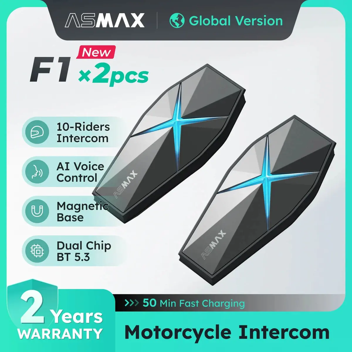 Asmax F1 Motorcycle Intercom Helmet Bluetooth Headset 10 Riders 1800M Communicator Waterproof Bt5.3 Interphone Ai Voice Control 1