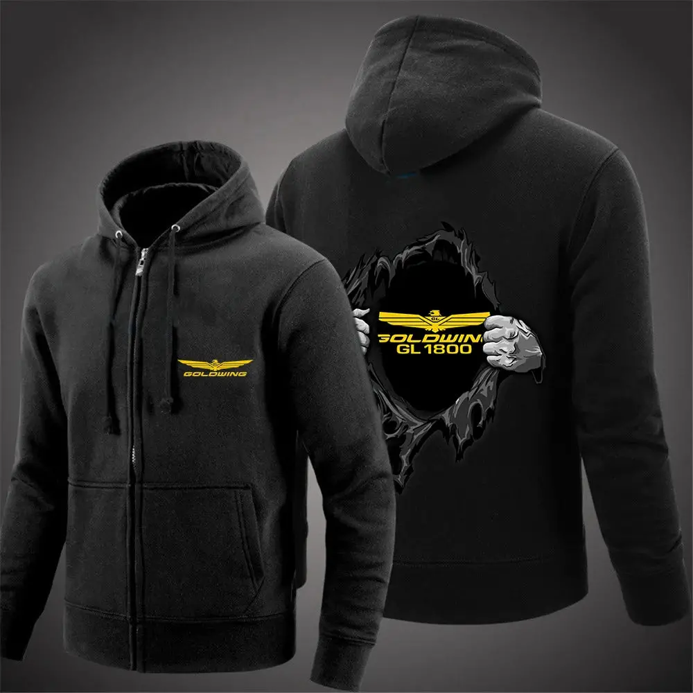 Goldwing Gl1800 Japan Motocycles 2023 Men's New Solid Color Print Hoodie Leisure Sweatshirts Zip Hooded Coats Zipper Jackets Top 2