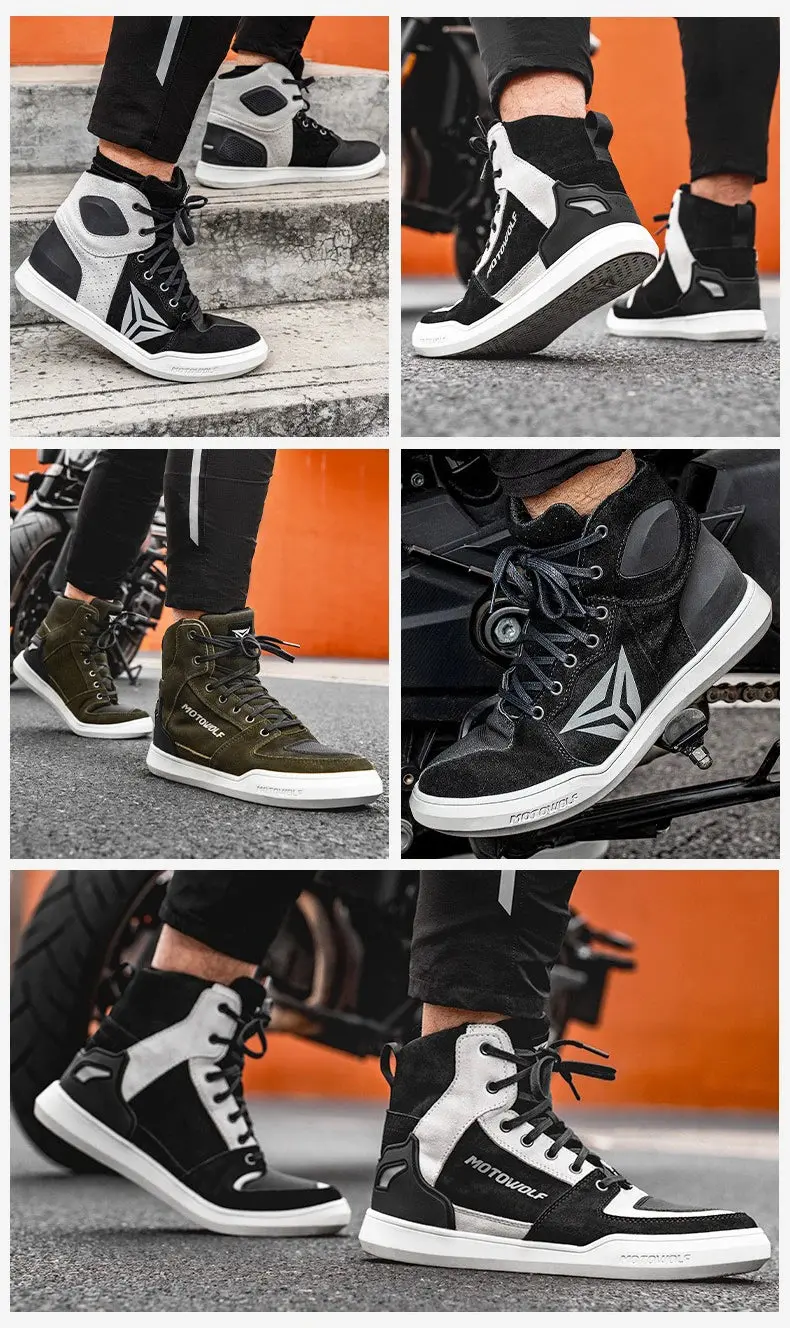 Motowolf Motorcycle Boots Summer Breathable Leather Ventilated Riding Shoes Retro Anti-Slip Off-Road Biker Shoes For Men Women 13