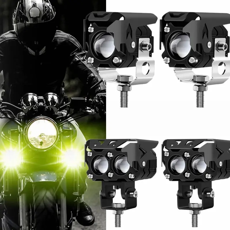 Led Motorcycle Spotlight Dual Color White Amber Light Auxiliary Motorcycle Headlights Fog Lamp For Dirt Bike Trucks Suvs Utvs 1