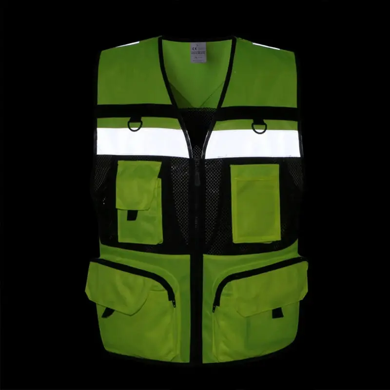Custom Logo Safety Vest Reflective With Tool Pockets Breathable Work Gilet High Visibility Vest Mesh Reflective Vest Workwear 2