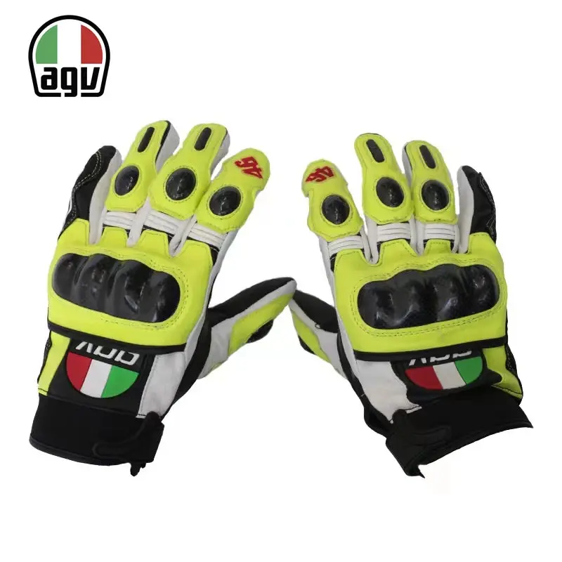 Agv Carbon Fiber Motorcycle Riding Gloves Heavy Locomotive Racing Leather Fall Resistant Gloves Comfortable Cycling Equipment 1