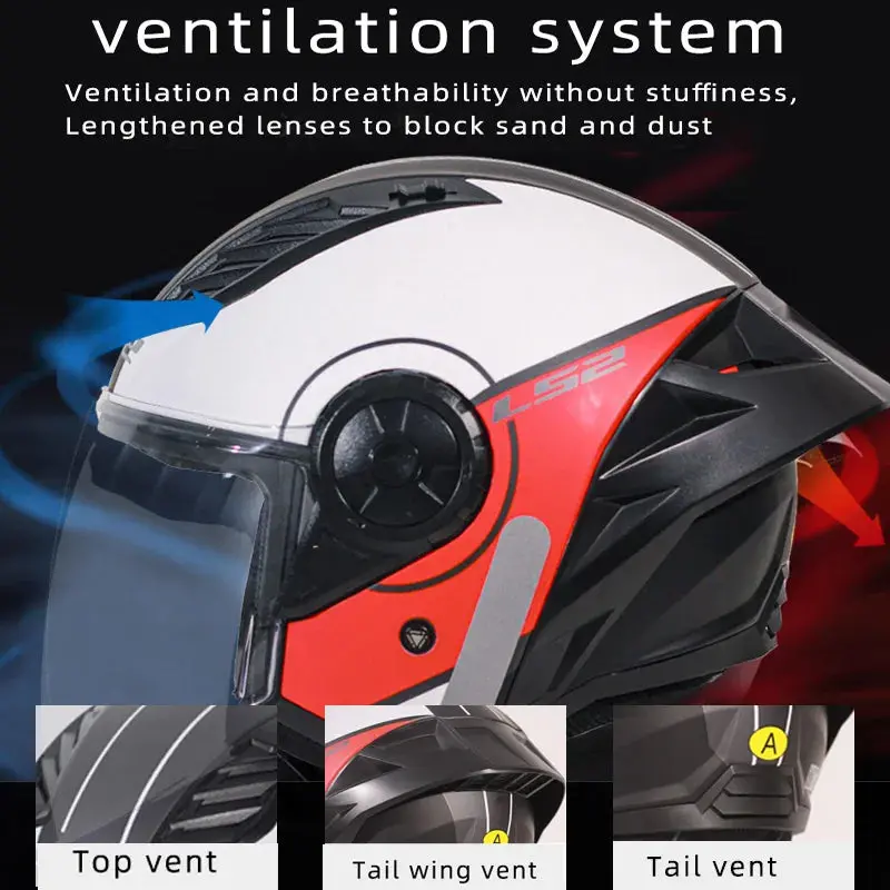 Ls2 Motorcycle Helmet 3/4 Open Face Helmets Capacete Ls2 Of616 Airflow ⅱ Big Tail Wing Jet Scooter Half Helmets Cascos Para Moto 3