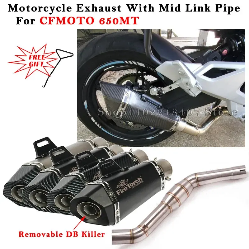 Slip On For Cfmoto 650Mt 650 Mt Motorcycle Exhaust System Escape Modified Carbon Fiber Muffler With Middle Link Pipe Db Killer 1