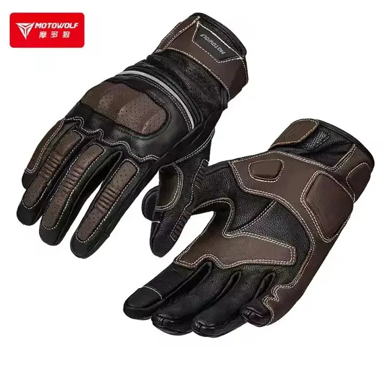 Summer Retro Perforated Leather Motorcycle Gloves Men Women Full Finger Motocross Biker Glove Guantes Moto Equipment M-Xxl 1