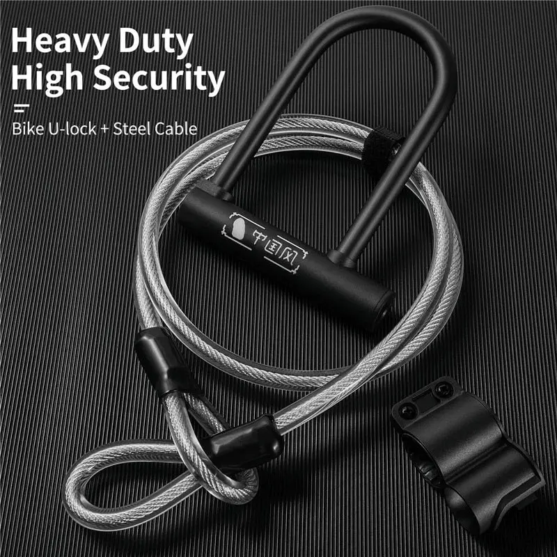 West Biking Bicycle U Lock Anti-Theft Steel Cable Security Cycling Lock Motorcycle Electric Scooter Mtb Road Bicycle Accessories 1