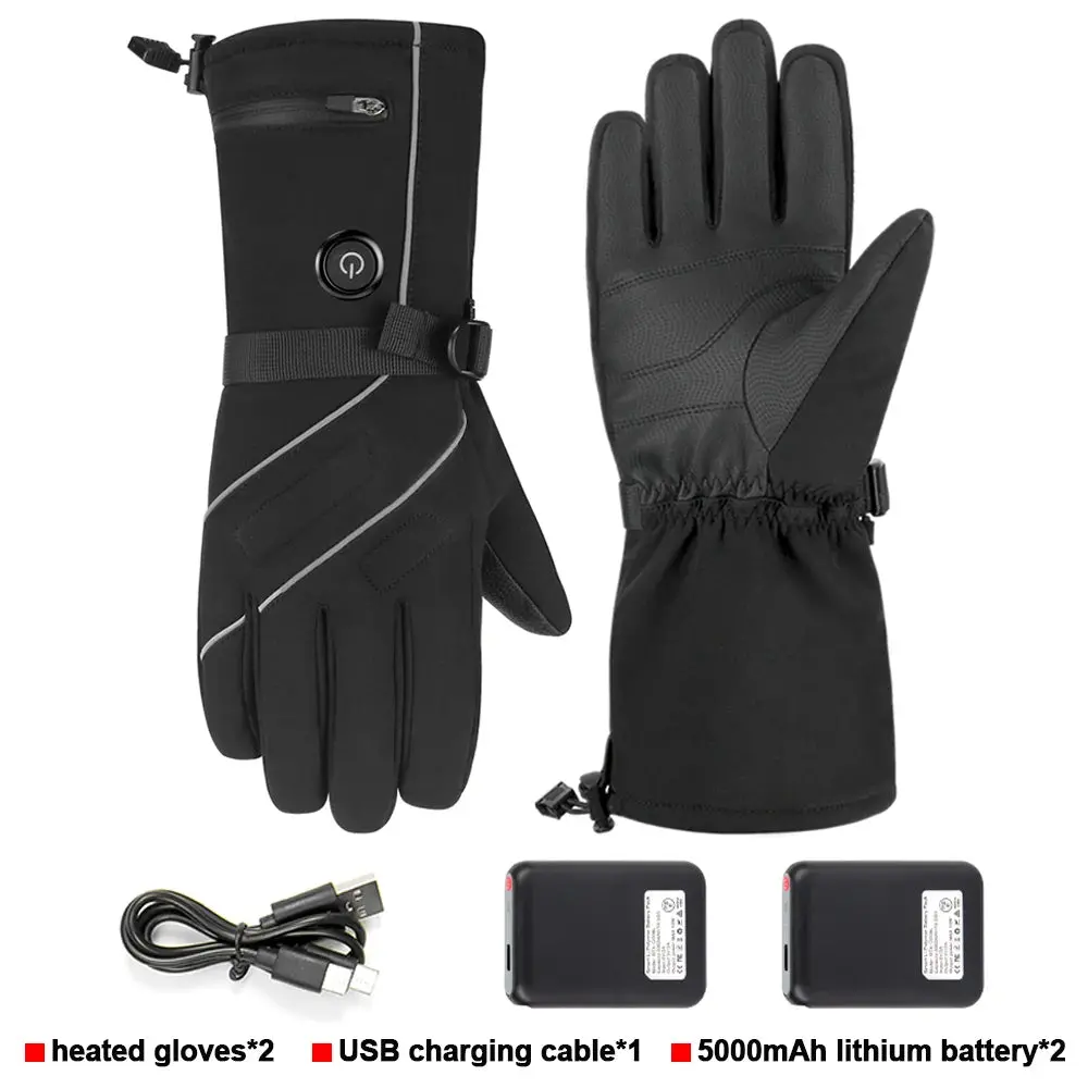 Winter Heated Gloves Motorcycle Warm Waterproof Non-Slip Heated Gloves Skiing Sheepskin Touch Screen Heated Rechargeable Gloves 17
