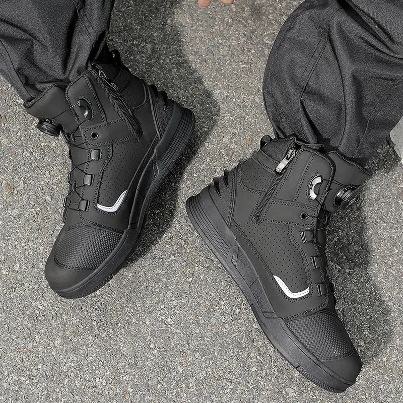 Leather Motorcycle Shoes Men's Genuine Cowhide Motos Protective Ankle Length Short Boots Motocross Breathable Anti Drop Shoes 1