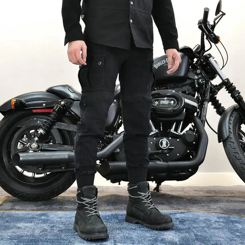 Men's Motorcycle Riding Jeans Windproof Casual Motorcycle Pants Anti-Drop Workwear Pants With Adjustable Protective Gear 3
