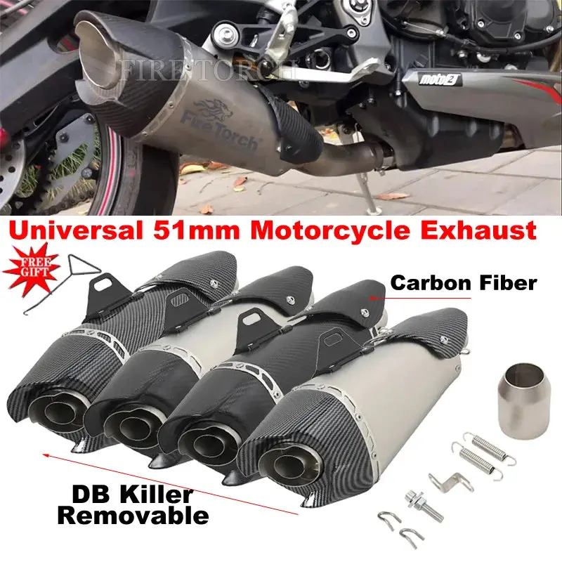 51Mm Universal Motorcycle Exhaust Escape System Modified Carbon Fiber Muffler Slip-On For Mt09 Cb1000r Z900 Zx6r Zx10r S1000rr 1