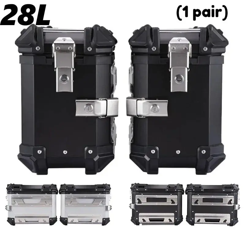 28L Universal Motorcycle Rear Top Box Side Luggage Case Para Motos Storage Trunk Lock Travel Toolbox Aluminum Alloy 1