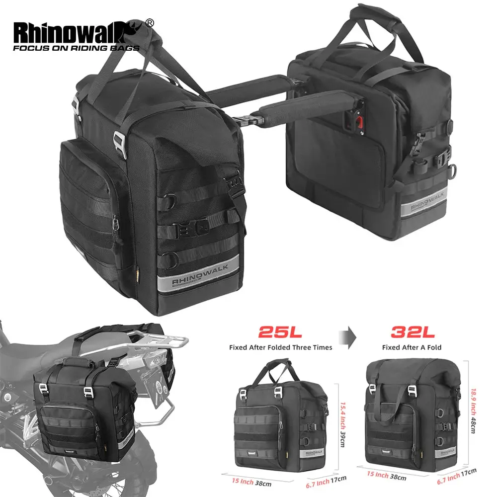 Rhinowalk 2Pcs Motorcycle Side Pannier Bag 25L 3D Cube Anti-Fall Quick Release Motorbike Saddle Box Riding Travel Luggage Bag 1