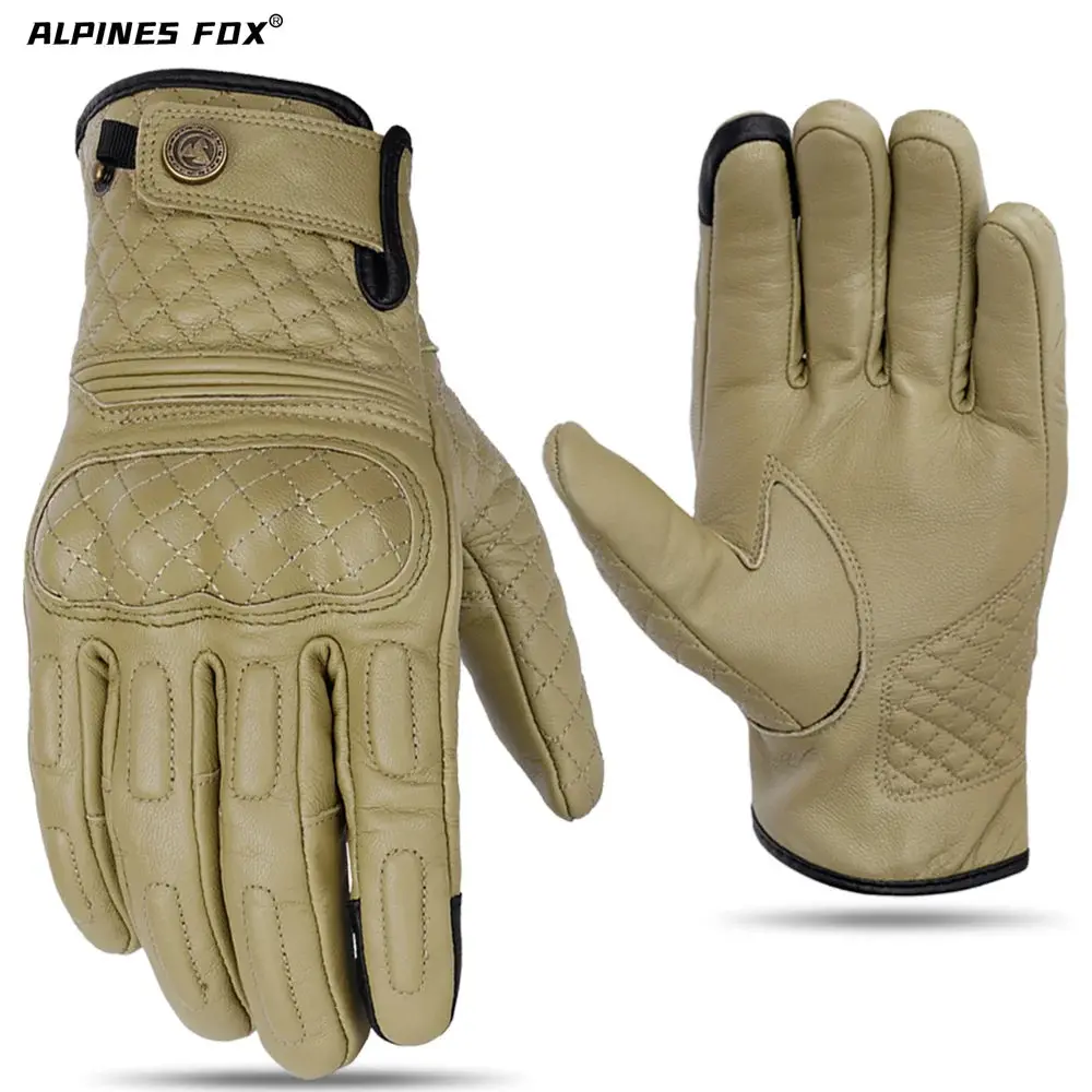 Vintage Motorcycle Gloves Touchscreen Retro Leather Motorbike Glove Men Women Cafe Racer Locomotive Knight Riding Guantes Yellow 2