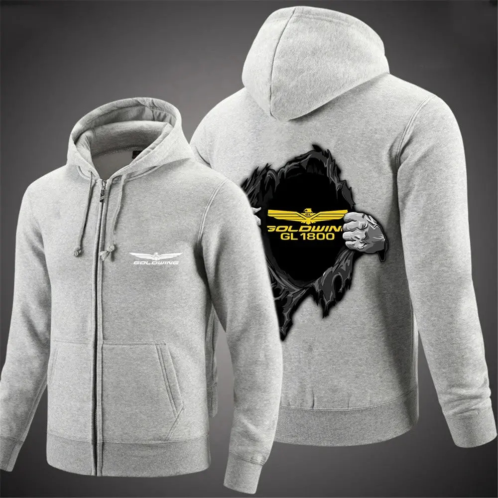 Men's 2023 Goldwing GL1800 Themed Hoodie – Minimalist Solid Design, Full-Zip Sweatshirt for Casual Wear - Image 3