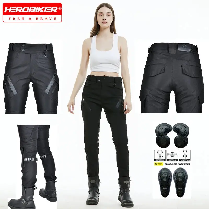 Motorcycle Riding Pants Waterproof Breathable Women's Motorcycle High-Waisted Pants Anti-Drop Retro Commuting Pants Windproof 1