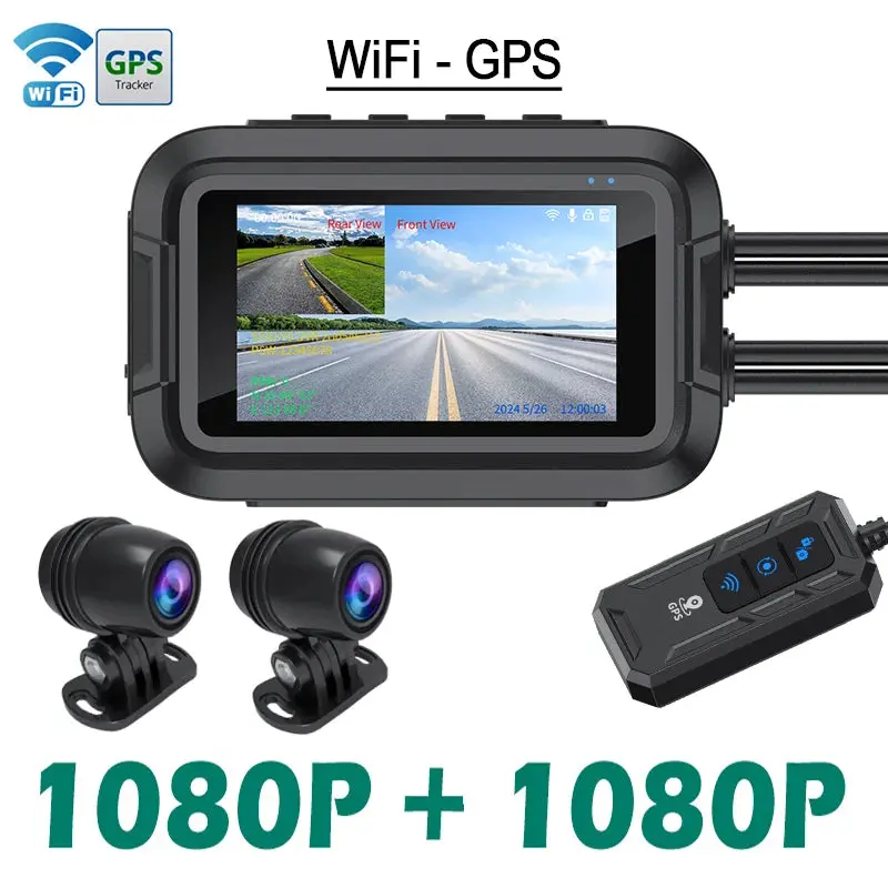 Wifi Motorcycle Dvr Dash Cam 1080P+1080P Full Body Waterproof Moto Camera Front Rear Driving Video Recorder Gps Logger Black Box 8