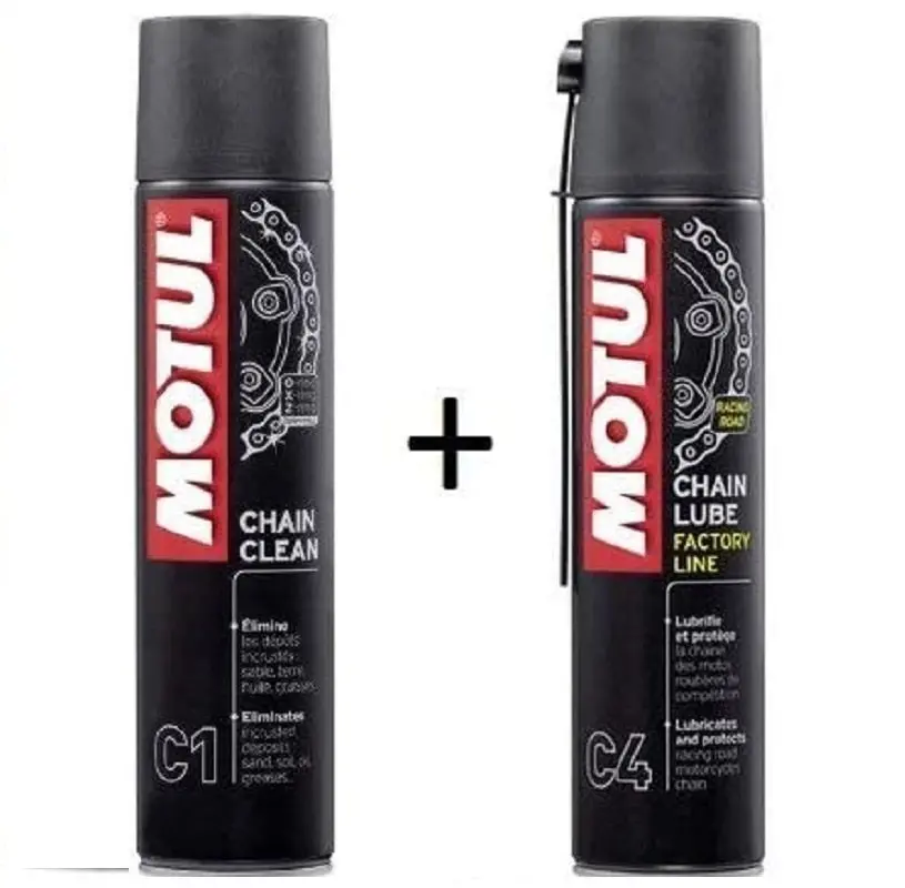 Motul Cleans Chains And Lubricant Moto Quad And Kart, Economico Pack, Spray C1 400Ml + C4 Special Grease Road, Chlorine Free 1