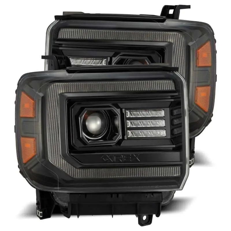 Alpharex 14-18 Gmc Sierra Pro-Series Proj Headlights Plank Alpha Blk W/Activ Light/Seq Signal/Drl 1