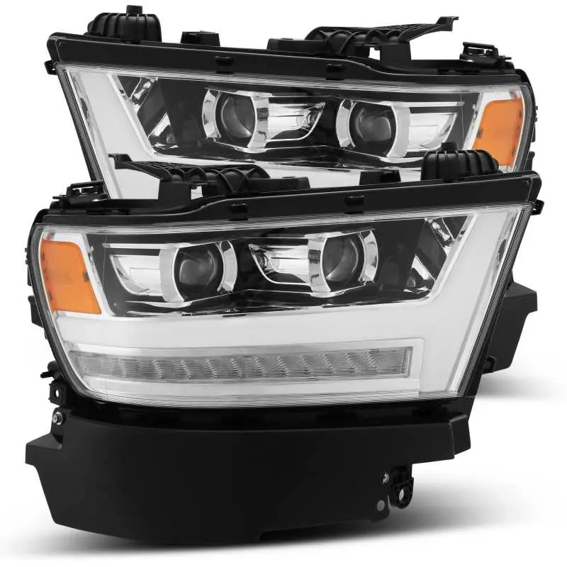Alpharex 19-20 Dodge Ram 1500 Luxx Led Proj Headlights Plank Chrome W/Activ Light/Seq Signal/Drl 1