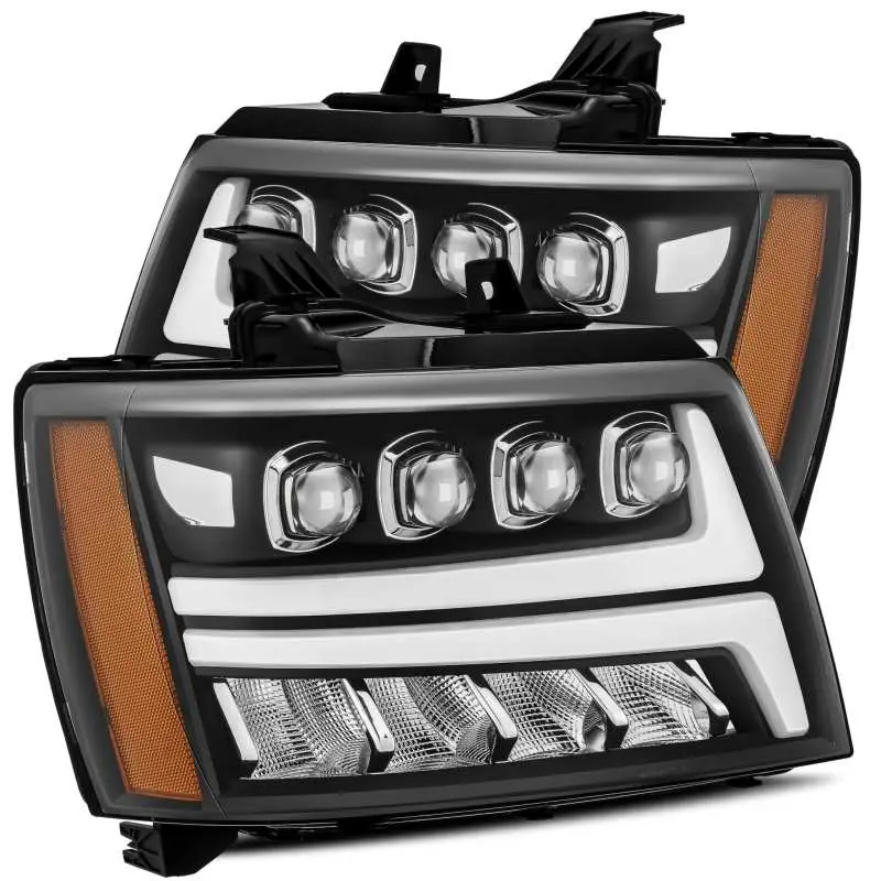Alpharex 07-13 Chevy Avalanche?Nova Led Proj Headlights Plank Style Matte Black W/Activ Light/Drl 1