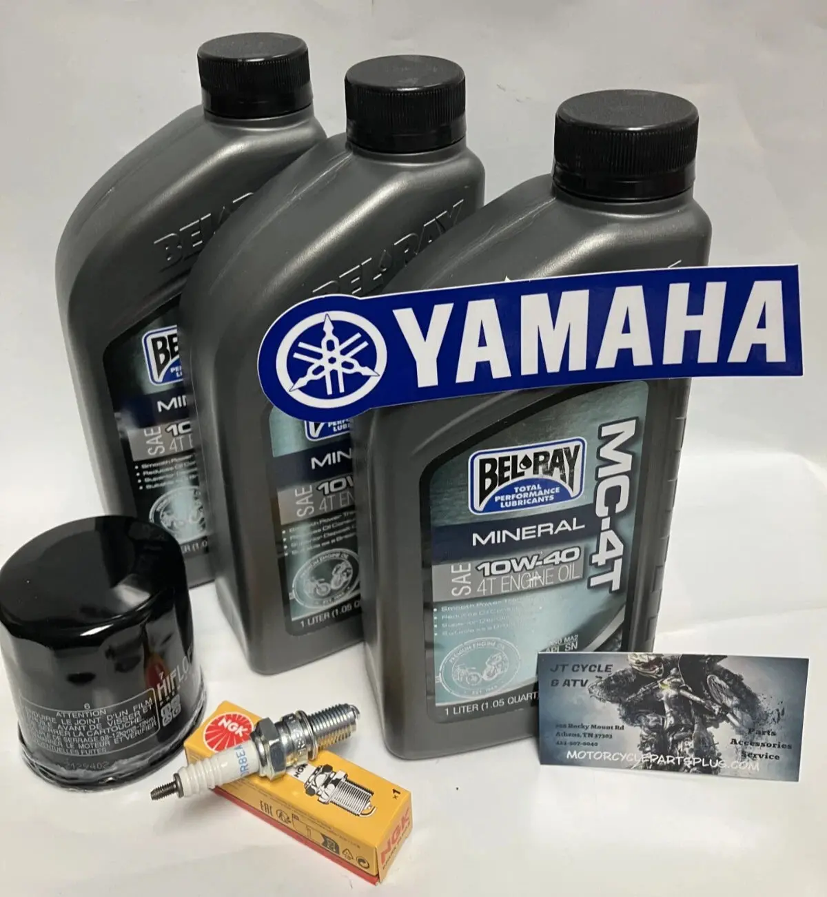 Yamaha Kodiak 450 / Grizzly 450 / Wolverine 450 / Rhino 450 Oil Change Tune Up Kit – Bel‑Ray 10W‑40 + Premium Hiflo Filter + Ngk Dr8ea + Free Yamaha Decal 1