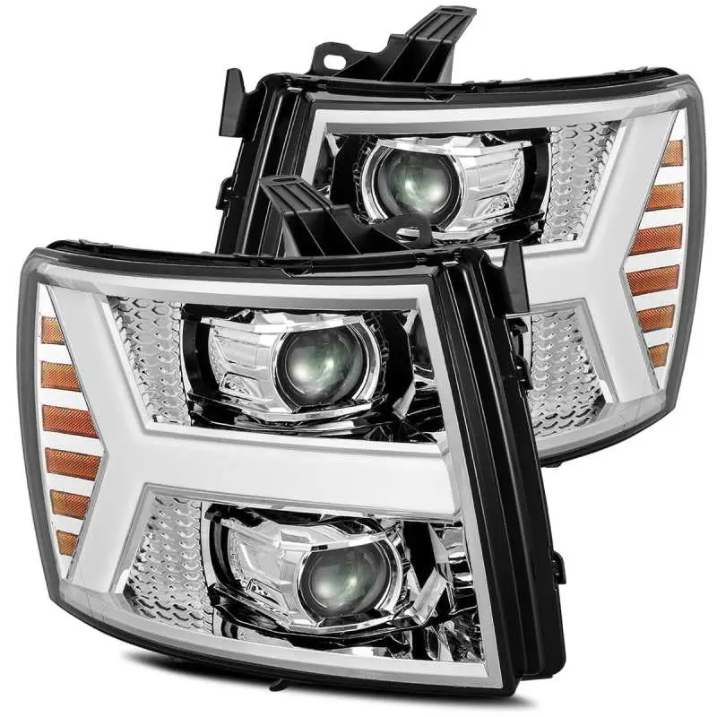 Alpharex 07-13 Chevy 1500Hd Pro-Series Proj Headlights Plank Style Chrome W/Activ Light/Seq Signal 1