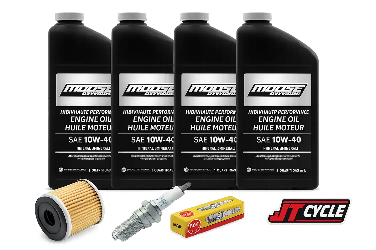 Yamaha Big Bear 400 / Kodiak 400 Oil Change Tune Up Kit; Yfm400 (1993–2012) – Moose 10W‑40 Oil + Hiflo Filter + Ngk Spark Plug 1