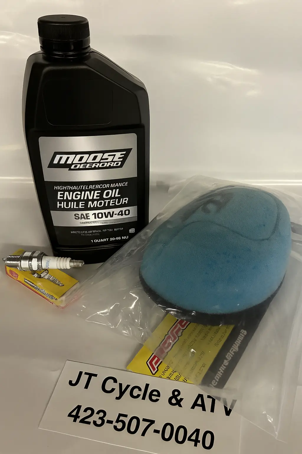 Yamaha Blaster 200 Oil Change & Tune‑Up Kit – Fits 1988‑Up – Moose Offroad 10W‑40, Pre‑Oiled Air Filter & Ngk Br8es Plug 1
